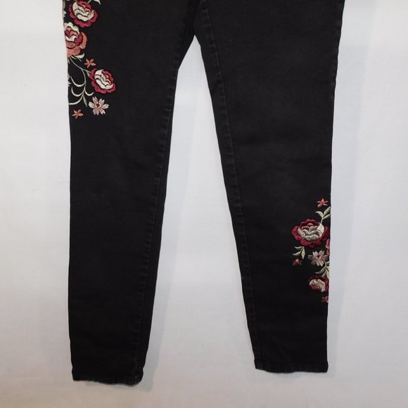 Style & Co Womens S Black Floral Embroidered Skinny Leg Pull On Jean - Picture 8 of 13